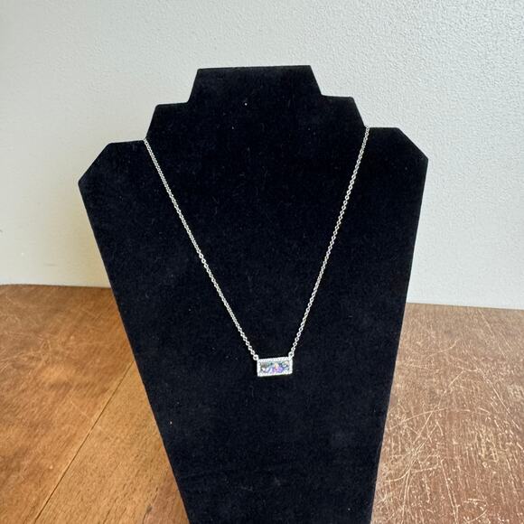 Druzy navy‎ blue iridescent rectangular silver tone rhinestone necklace - Picture 1 of 7
